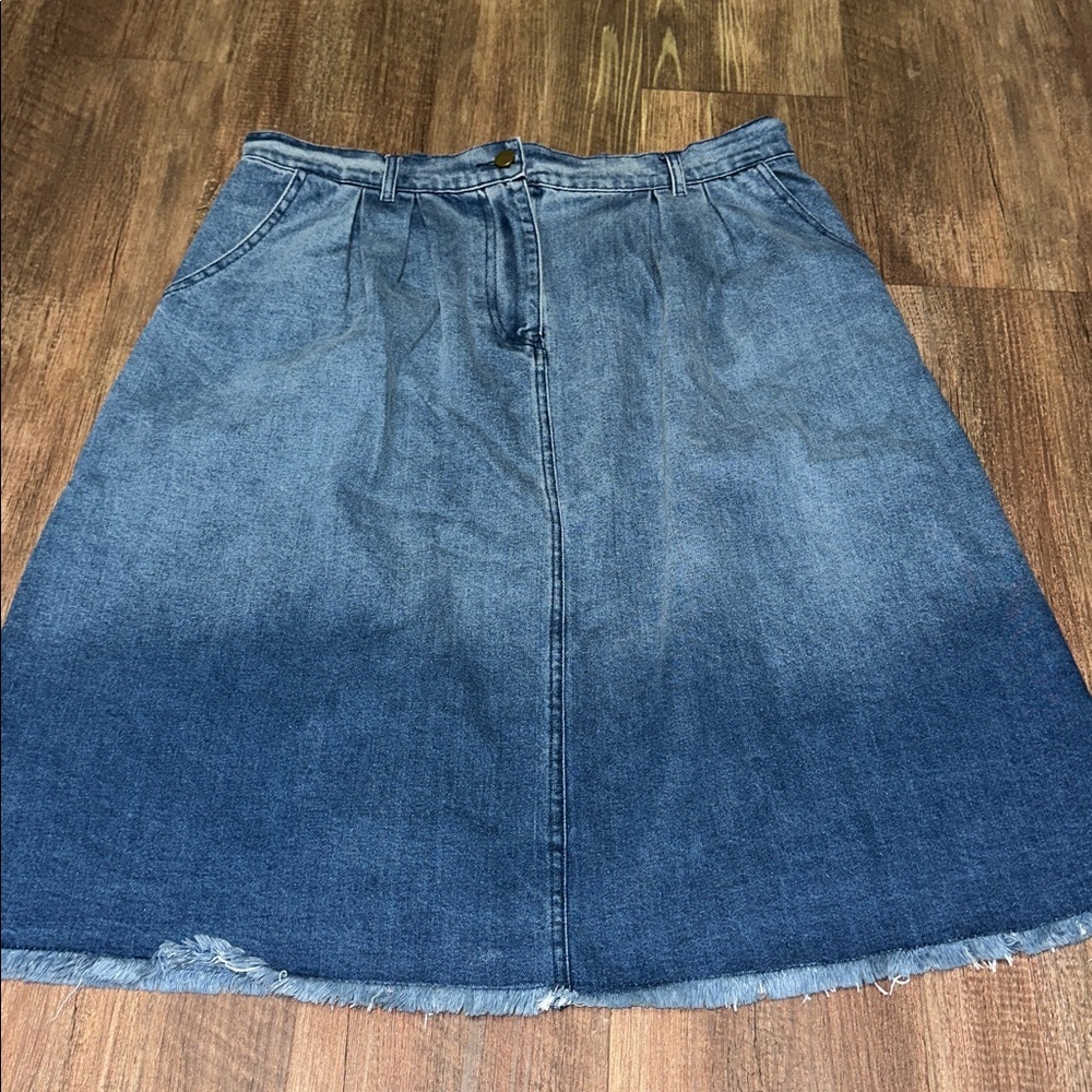 Anthropologie Porridge Denim Jean‎ Midi Pleated Skirt size L EEUC